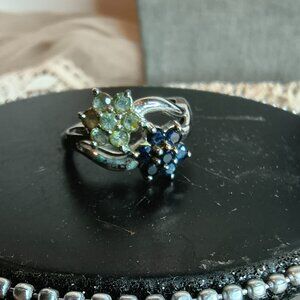 Sterling Silver Topaz and Sapphire Flower Ring